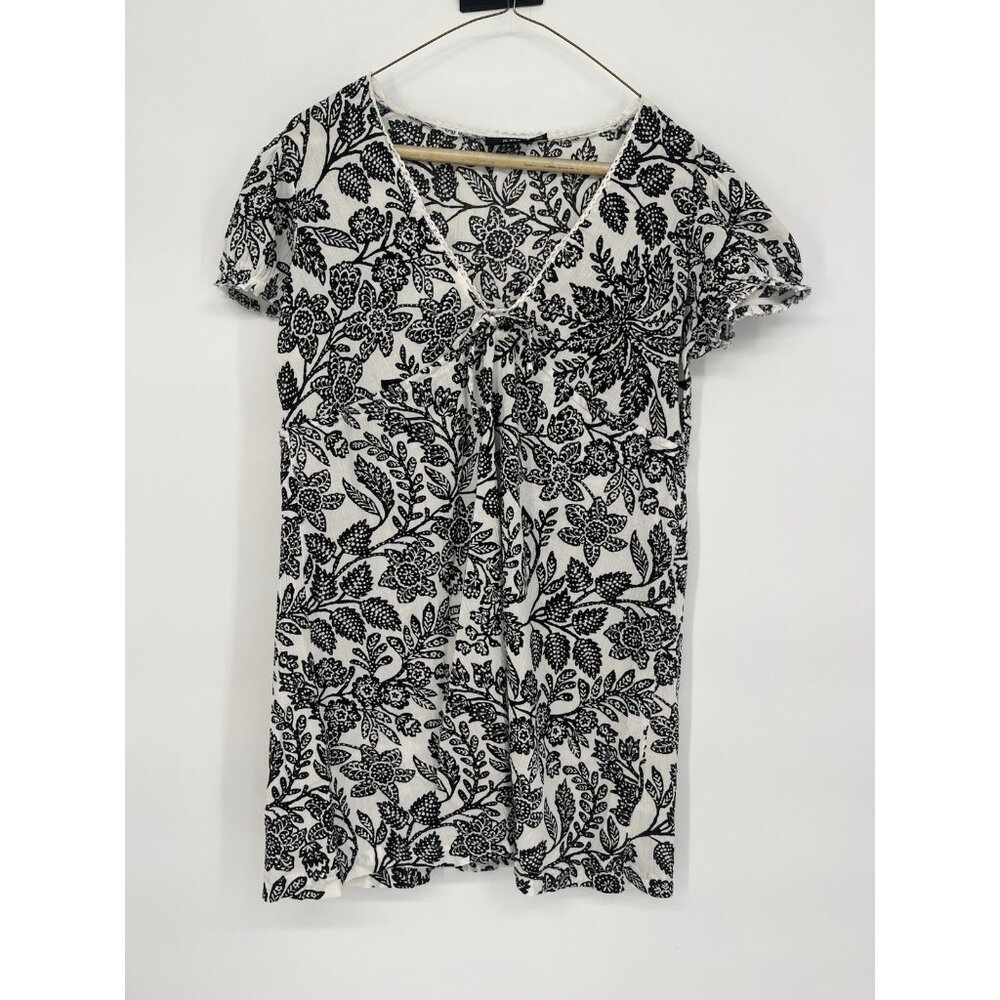 Y2K A.N.A Babydoll Mini Dress Women's S puff sleeves black and white